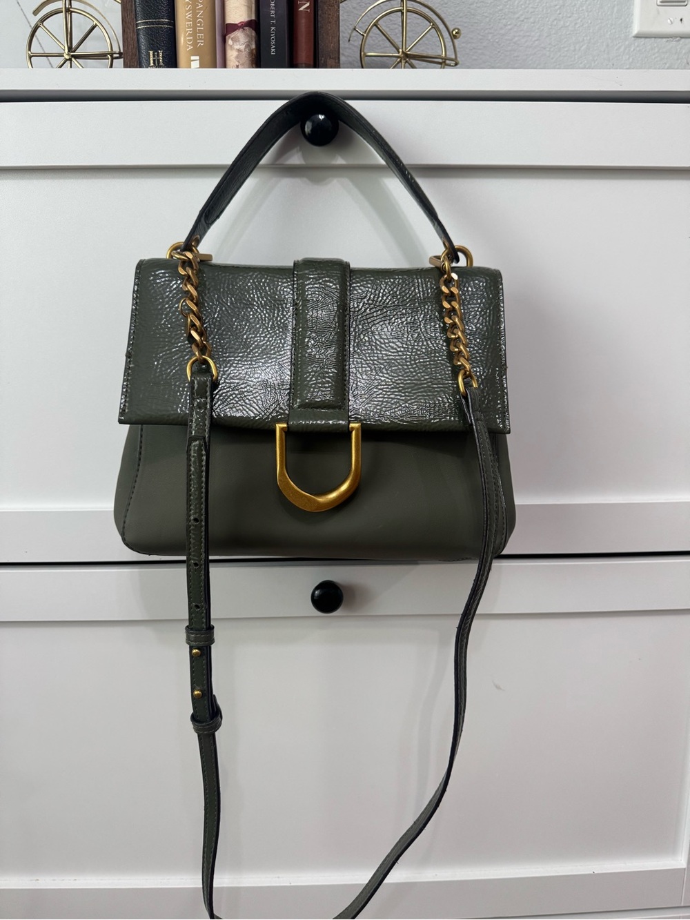 Olive Green Mini Top-Handle Bag with Gold Hardware